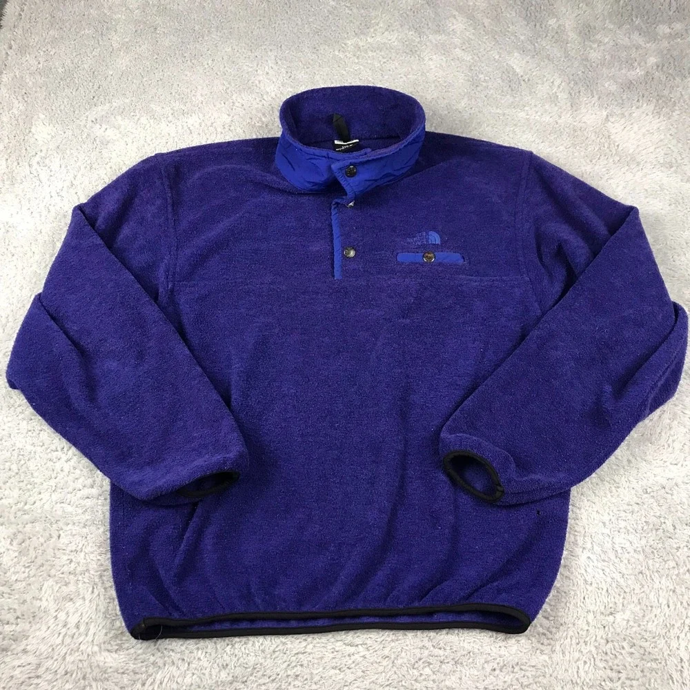 Vintage 70s 80s The North Face Jacket Mens M Blue‎ 1/4 Snap Fleece Sweater USA